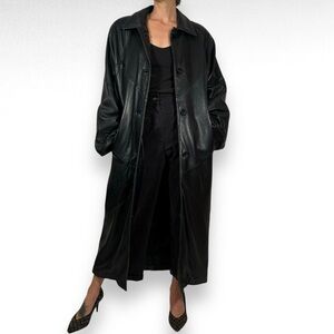 Women's Black Leather Long Coat